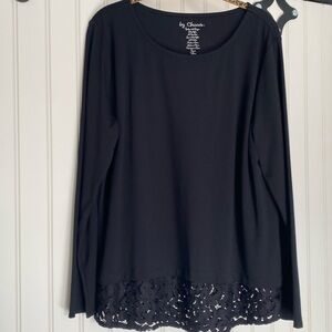 Beautiful Chico’s Ponte top. Size 2. Deep saturated black. NWOT. Perfect !